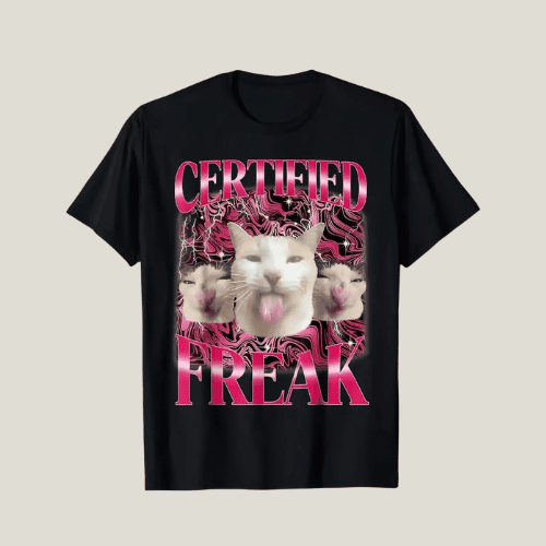 Certified Freak Funny Cat Meme T-Shirt Black