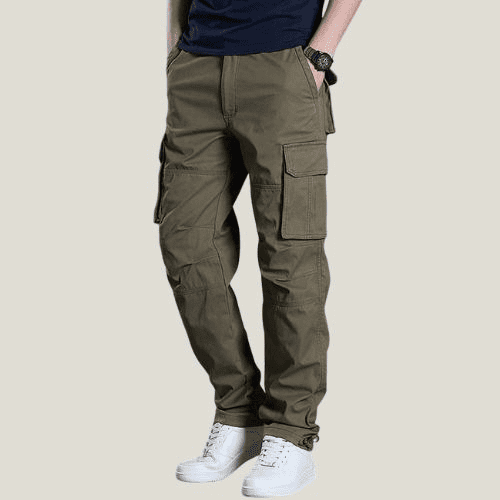 Man Straight Leg Cargo Pants Olive Green