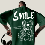 Men’s Smile Teddy Bear Print T-Shirt Green
