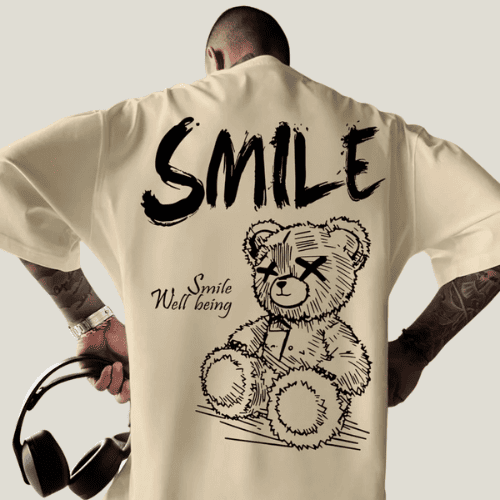 Men’s Smile Teddy Bear Print T-Shirt Off White