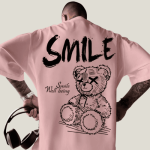 Men’s Smile Teddy Bear Print T-Shirt Pink