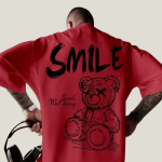 Men’s Smile Teddy Bear Print T-Shirt Red