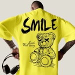 Men’s Smile Teddy Bear Print T-Shirt Yellow