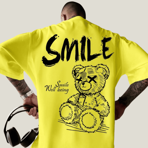 Men’s Smile Teddy Bear Print T-Shirt Yellow