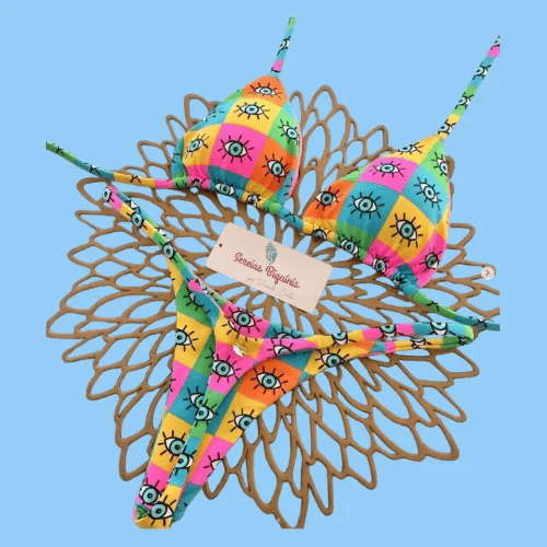 Multi Color Print Triangle String Bikini